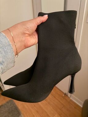 Zara Black Stretch Pointed Sock Boot with Stiletto Heel